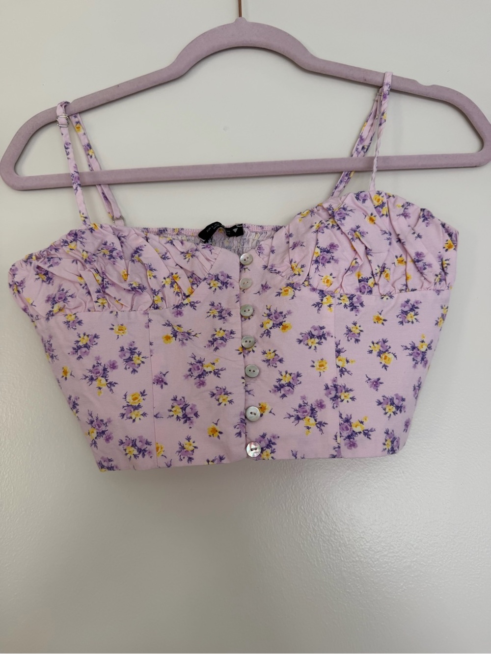 Zara Lavender Floral Button-Front Crop Top